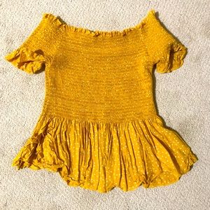 Japna juniors gold smocked top with white polka dots